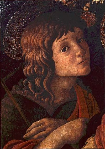 Madonna en Kind met St. Johannes de Doper, (detail) door Sandro Botticelli